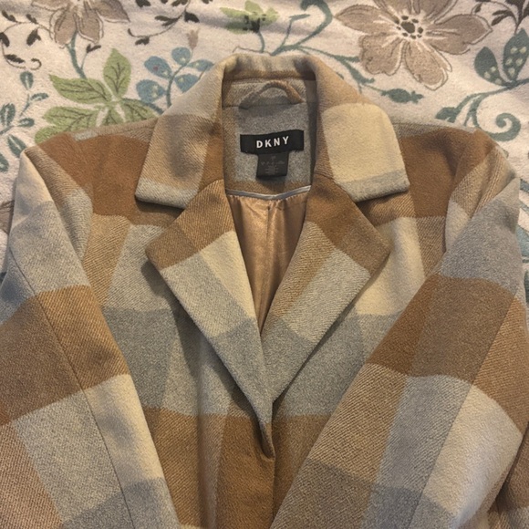 DKNY Women's Checkered wool coat - Brown and Gray - Picture 1 of 10